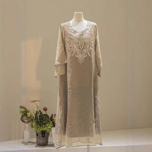 Abito Abaya Musulmano da Donna - Stile Dubai, Lussuoso Abbigliamento Islamico con Scollo a V, Lunghezza al Pavimento, Maniche Lunghe in Poliestere per <span class=keywords><strong>Moda</strong></span> Modesta - Product Image 3