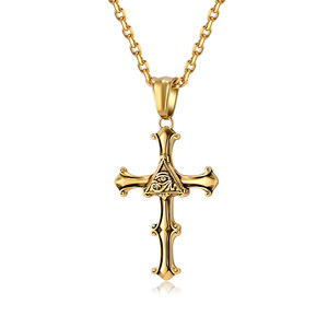 Ancient Egyptian Eye of Horus Cross Pendant, Niche Design, Artistic Retro Versatile Sweater <b>Chain</b>, <b>Titanium</b> Steel Pendant - Product Image 1