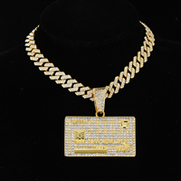 Hip Hop Icy Bling Collier Bijoux Hommes Iced Out Plaqué Or Strass Diamant VISA Carte Pendentif Avec Tennis Chaîne À Maillons