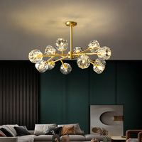 Lustre de branche nordique en cristal de luxe à LED Lampe principale minimaliste en fer pour le salon, la chambre à coucher, le hall Installation au plafond-Vente en gros