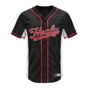 Maillot de baseball 26-27 personnalisable, anti-décoloration, en tissu extensible anti-transpiration, avec bordure rouge et côtés contrastants - Product Image 1