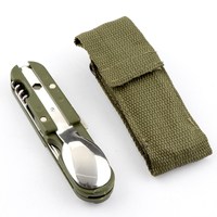 Ouvre-bouteille de vin pliable multifonctionnel et portable, ensemble de couverts écologiques en acier inoxydable, fourchette et cuillère de camping