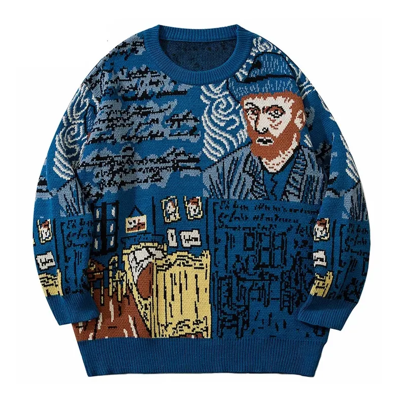 KD Custom Brown Letter Graphic Jacquard Sweater Wool Women Knitted Luxury Designer Brand Sweater Van Gogh Sweater
