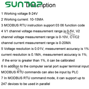 DC 12V <span class=keywords><strong>4</strong></span>-<span class=keywords><strong>20mA</strong></span> 0-5V 0-10V Điện Áp Tín Hiệu Mua Lại RS485 Modbus RTU Module Cho PLC Phát Hiện N4AIA04 Đo - Product Image 6