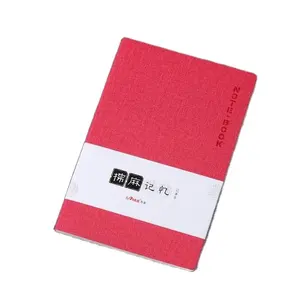 Pocket size linen PU leather soft cover red notebook journal notepad