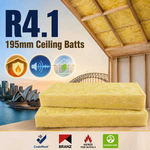 Isolation en fibre de verre <span class=keywords><strong>pour</strong></span> plafond, non inflammable, R4.1, 195 mm, conforme à la norme australienne AS/NZS 1530.1, <span class=keywords><strong>pour</strong></span> chambre à coucher et <span class=keywords><strong>sous</strong></span>-<span class=keywords><strong>sol</strong></span> résidentiels - Product Image 1