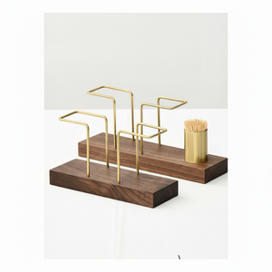 ที่ใส่กระดาษเช็ดปากโลหะดีไซน์หรูหราทันสมัย ทำด้วยมือ พร้อมฐานไม้ ชุบทอง รุ่น NH-002 SAAZ HANDICRAFTS - Product Image 1