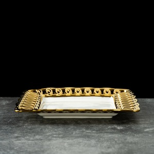 Assiettes de présentation creuses carrées en céramique or blanc personnalisées service de vaisselle de mariage de luxe vaisselle décorative écologique - Product Image 6