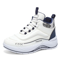 Nouvelle Collection Automne – Baskets Montantes Homme en Cuir PU, Semelle Épaisse Amortissante, Rehaussement de Hauteur, Blanc et Bleu, Chaussures Décontractées de Sport et de Marche