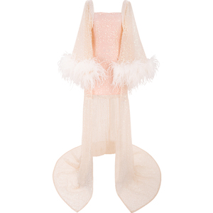 Roze Pailletten Struisvogelhaar Zeemeermin Trouwjurk Lange Staart Bruidsjurk Met Aanpassingsopties Salwar Kameez Tot Op De Grond - Product Image 5