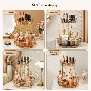 Choisissez le rangement de bureau en plastique double couche amusant et moderne avec une boîte de rangement rotative transparente pour cosmétiques et aliments. - Product Image 4