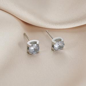 Popular Korean Style Bull Head Zircon <b>Stud</b> Earrings <b>Titanium</b> Steel Fashionable Geometric Design Stylish Trendy Gifts - Product Image 5