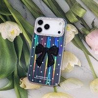 Coque de téléphone laser 3D à pois avec nœud en strass scintillant pour iPhone X 11 14 15 16 17 18 Samsung Redmi OPPO VIVO – Commande en gros