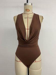 Nuevo Body Sexy de Verano para Mujer Madura, con Cuello Halter y Escote en V, Color Sólido, Poliéster, Sin Mangas, Ajustado - Product Image 4