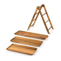 Ensemble de présentoirs à dessert rectangulaires en bois d'acacia laqué à 3 niveaux pour la cuisine, plateau de service alimentaire, cupcakes