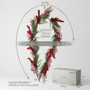 <span class=keywords><strong>Guirlande</strong></span> de Noël artificielle en cèdre et cyprès, décorée de baies rouges givrées, pour ornement de Noël, cheminée, escalier, décoration de fête - Product Image 3