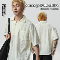 Haute qualité en gros personnalisé Old Money Jacquard décontracté pour polos pour hommes évider goutte épaule tricoté t-shirt blanc