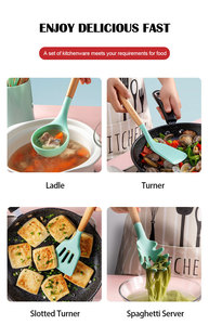 Ensemble d'ustensiles de cuisine en silicone antiadhésif Havkup GC02 avec manche en bois coloré pour enfants, 12 pièces, pour <span class=keywords><strong>la</strong></span> cuisson et le <span class=keywords><strong>fromage</strong></span> - Product Image 6