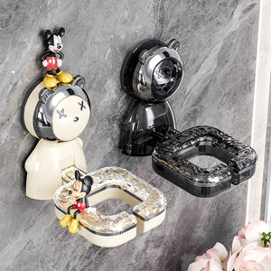 Support mural pour sèche-cheveux, finition chromée blanc brillant, solution de rangement sans perçage à ventouse, forme rectangulaire - Product Image 3