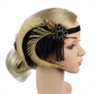Accessoires de <span class=keywords><strong>cheveux</strong></span> rétro pour femmes des années 1920, style <span class=keywords><strong>Gatsby</strong></span>, plumes de paon noires, strass, accessoires de <span class=keywords><strong>cheveux</strong></span> pour fête de vacances - Product Image 4