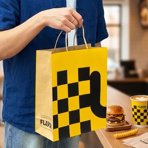 Sacs en papier kraft personnalisés, écologiques, jetables et recyclables pour emballages de restauration rapide (burgers, frites) à emporter avec poignée - Product Image 4