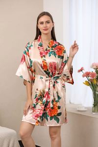 Kimono in Raso Floreale Setoso da Donna 2026, <span class=keywords><strong>Vestaglia</strong></span> con Elastico in Vita per Sposa, Damigella d'Onore, Festa Nuziale, Stagione <span class=keywords><strong>Estiva</strong></span> - Product Image 2