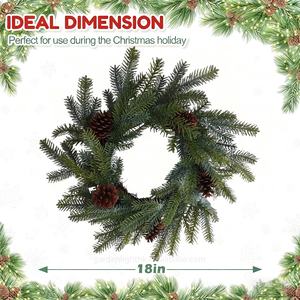 18" Artificial Green PE <b>Christmas</b> <b>Wreath</b> with Pinecones-Eco-Friendly Indoor Holiday Decor <b>for</b> <b>Doors</b> Walls & Windows - Product Image 2
