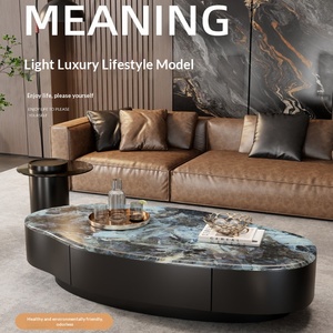 Table basse en pierre microcristalline de style luxe léger avec structure en acier au carbone et espace de rangement pour salon et petits appartements - Product Image 5