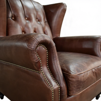 Fauteuil Chesterfield personnalisé en cuir véritable marron vintage, capitonné de luxe, pour salon, chambre, bureau à domicile