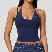 Soutien-gorge de sport à pois color-block, col halter, double bretelle, effet deux pièces, gaine amincissante, débardeur de yoga sculptant
