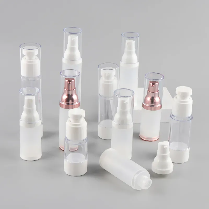 Nuovo design 50ml tecnologia di inclusione bottiglia senz'aria smerigliata per plastica e lozione cosmetici pompa pugno spray