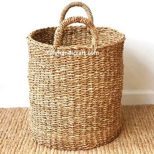 Cesta de Almacenamiento de Seagrass Hecha a Mano, Organizador de Almacenamiento Tejido Natural con Asas para el Hogar, Lavandería, Juguetes - Product Image 1