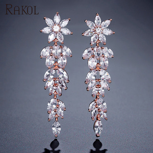 RAKOL EP005 gioielli da sposa <span class=keywords><strong>di</strong></span> lusso <span class=keywords><strong>a</strong></span> <span class=keywords><strong>foglia</strong></span> lunga <span class=keywords><strong>forma</strong></span> <span class=keywords><strong>di</strong></span> cristallo CZ <span class=keywords><strong>orecchini</strong></span> <span class=keywords><strong>di</strong></span> zircone - Product Image 3