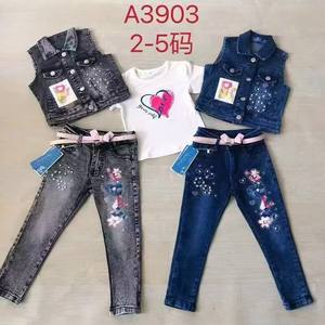 10.5 dollari modello YQ275 età 2-5 anni grandi <span class=keywords><strong>Jeans</strong></span> per bambini Para Mujer per bambine <span class=keywords><strong>Jeans</strong></span> <span class=keywords><strong>pantaloni</strong></span> due pezzi con colore blu - Product Image 2