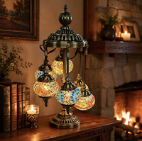 Lampe sur pied LED à 6 têtes de style turc, mosaïque artisanale, lumière blanc chaud, base E14, finition bronze, lampe de lecture pour chambre à coucher