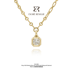 เครื่องประดับเงินแท้ 925 ชุบทอง 18k สร้อยคอพร้อมจี้เพชรโมอิสซาไนต์ทรง Asscher 2 กะรัต คุณภาพ VVS สำหรับผู้หญิง - Product Image 1