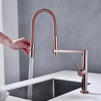 Promotion Robinet de cuisine moderne monocommande en laiton or rose avec douchette latérale extractible à ressort, rotation à 360 degrés et pré-évier
