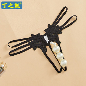 Tanga Sexy de Perlas Ding Zhi Mei, Estilo Triángulo de Encaje Negro, Accesorio Íntimo para Mujer - Product Image 2