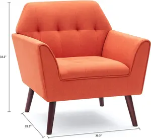 Mid Modern Accent Arm Chair for Living Room Reading Orange Upholstered Single Sofa for Bedroom