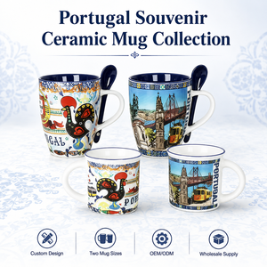 Tasses à <span class=keywords><strong>café</strong></span> en céramique souvenir du Portugal avec motifs traditionnels de coq et de monuments, en porcelaine fine, vente en gros d'usine - Product Image 1
