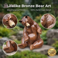 Statue d'ours en bronze grandeur nature, sculpture d'ours assis pour jardin extérieur, art animalier en métal antique pour la décoration de cour et de parc, vente en gros