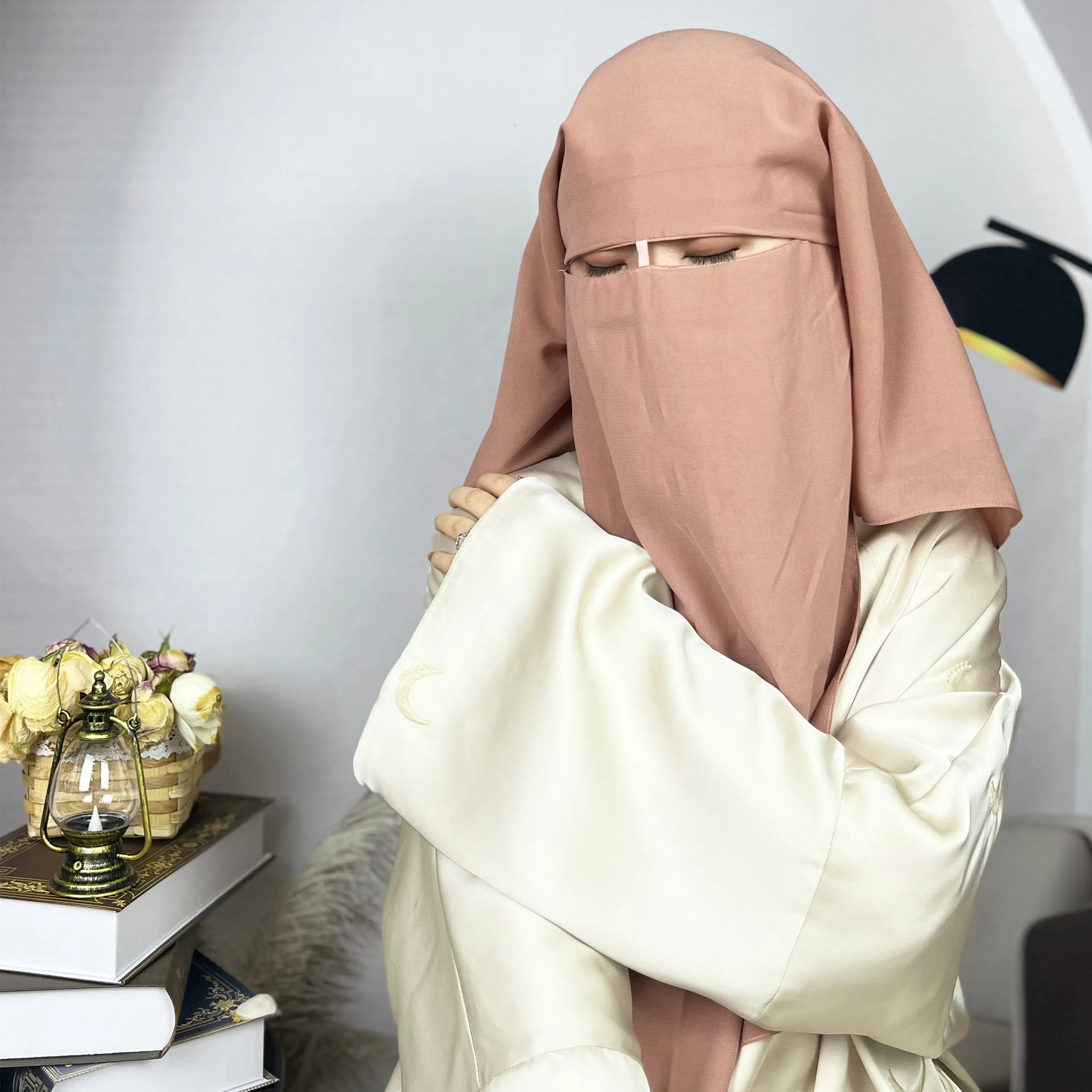 Высококачественная двухслойная шифоновая мусульманская вуаль, Модный Полный Чехол для лица, хиджаб, Абая, Паранджа, носовая часть, исламский никаб