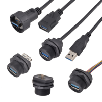 Conector USB 3.0 Roscado, Impermeable IP67/68, Termoplástico PA66, Macho y Hembra, Moldeado, Recto, 1m 2M, para Placa Trasera PCB