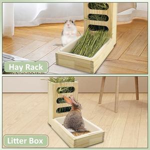 Alimentador de alimentos de madera personalizado, dispensador de heno de conejito de <span class=keywords><strong>Chinchilla</strong></span>, soporte para hierba de animales pequeños, alimentador de heno de conejo con caja de arena - Product Image 6