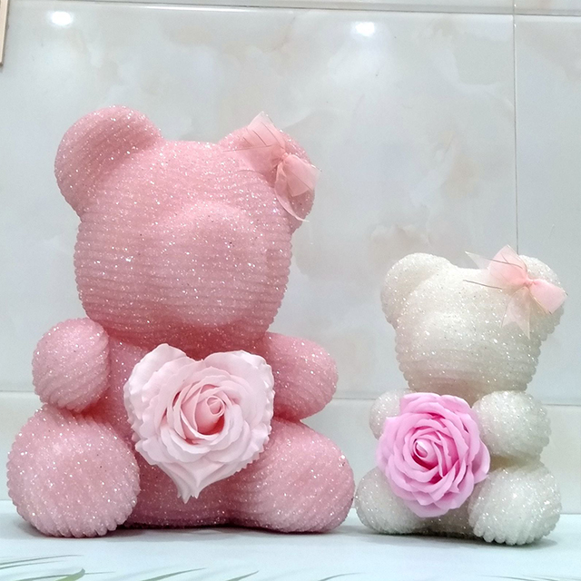 40cm rose cristal diamant ours avec fleur