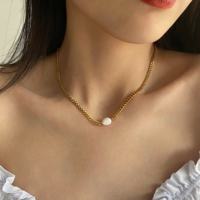 Nouveauté Chaîne à maillons cubain en acier inoxydable Collier à breloques en perles Colliers en plaqué or 18 carats Bijoux pour femmes