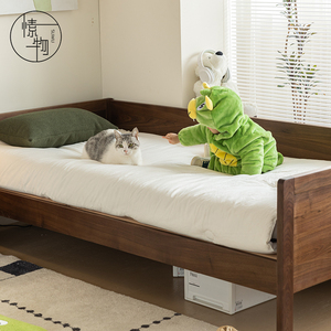 Children's Modular Bed North American <b>Black</b> Walnut Solid Wood Simple Design Widened Guardrail Extendable Single Bed Bedroom Use - Product Image 3