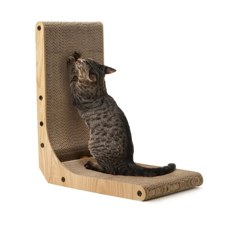 Montado na parede L Forma Papelão Cat Scratch Pad, Papelão Lounge Cama Gato Coçando Papelão com Brinquedo Bola para Gatos Indoor