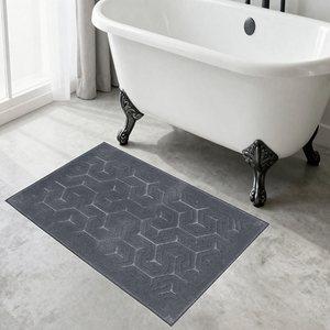 Alfombra de baño y tapete Frelna gris oscuro de 60x100cm, de algodón jacquard, premium, suave, altamente absorbente, lavable, hecho en Turquía. - Product Image 1