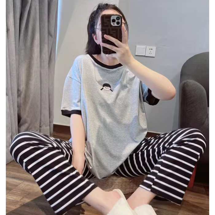 Corto Lungo Colletto Nero Grigio a Righe per Bambina